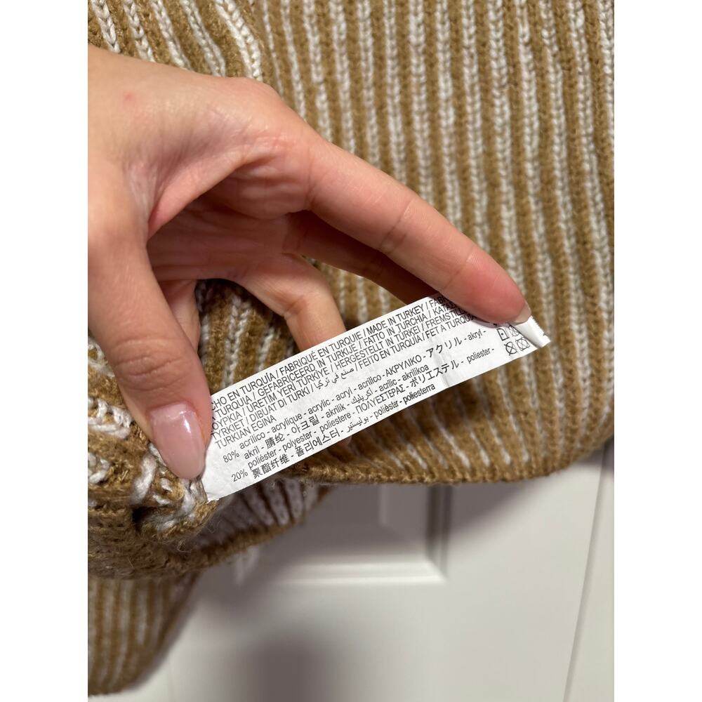 Stradivarius M Brown White Ribbed Cropped Turtleneck Sweater - Picture 7 of 7